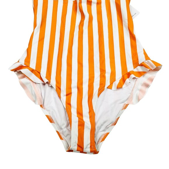 Cupshe Orange Striped/Floral Ruched Top Swimsuit w/Cutout - S - NWT - Picture 4 of 10